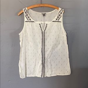 Eddie Bauer 100% Cotton Embroidered Detail Sheer Light Weight Boho Tank Top